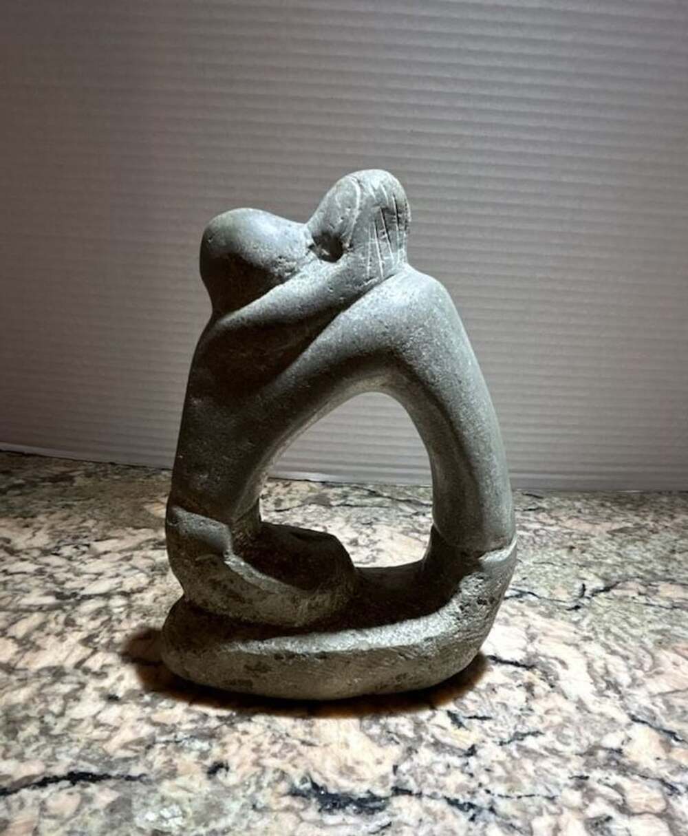 VTG Hand-Carved Soapstone Abstract Sculpture of Embracing Couple